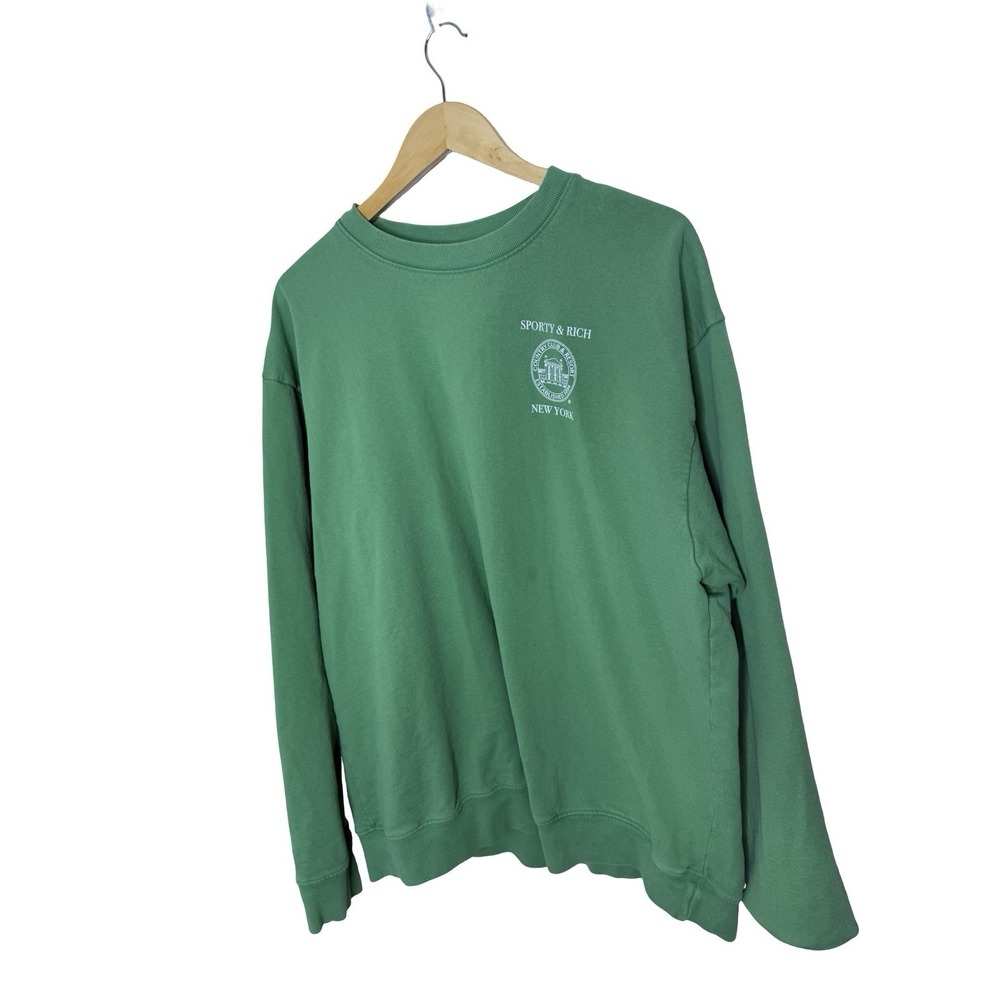 Sporty & Rich‎ NY Resort Crewneck LS Verde Green Cotton Logo Sweatshirt WN XL